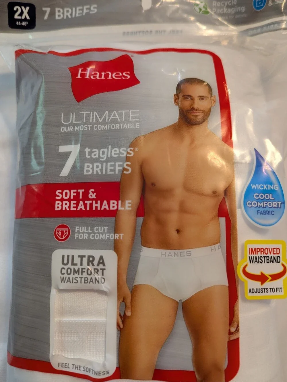 Mens Hanes 7 Tagless Briefs Size 2X 44-46  Brand New Sealed
